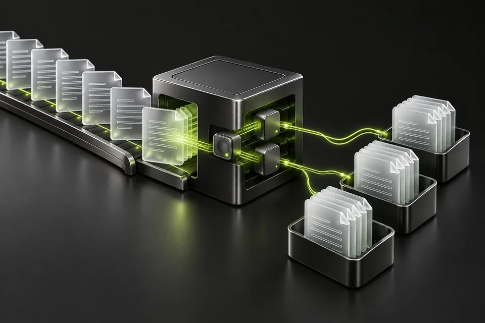 Illustration of connected documents and automated task flows