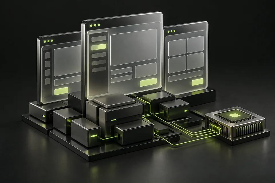 Illustration of modular application layers connected to an AI processor