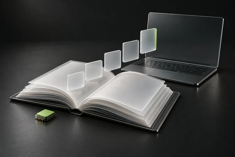 Illustration of practical AI learning with notebooks and digital tools